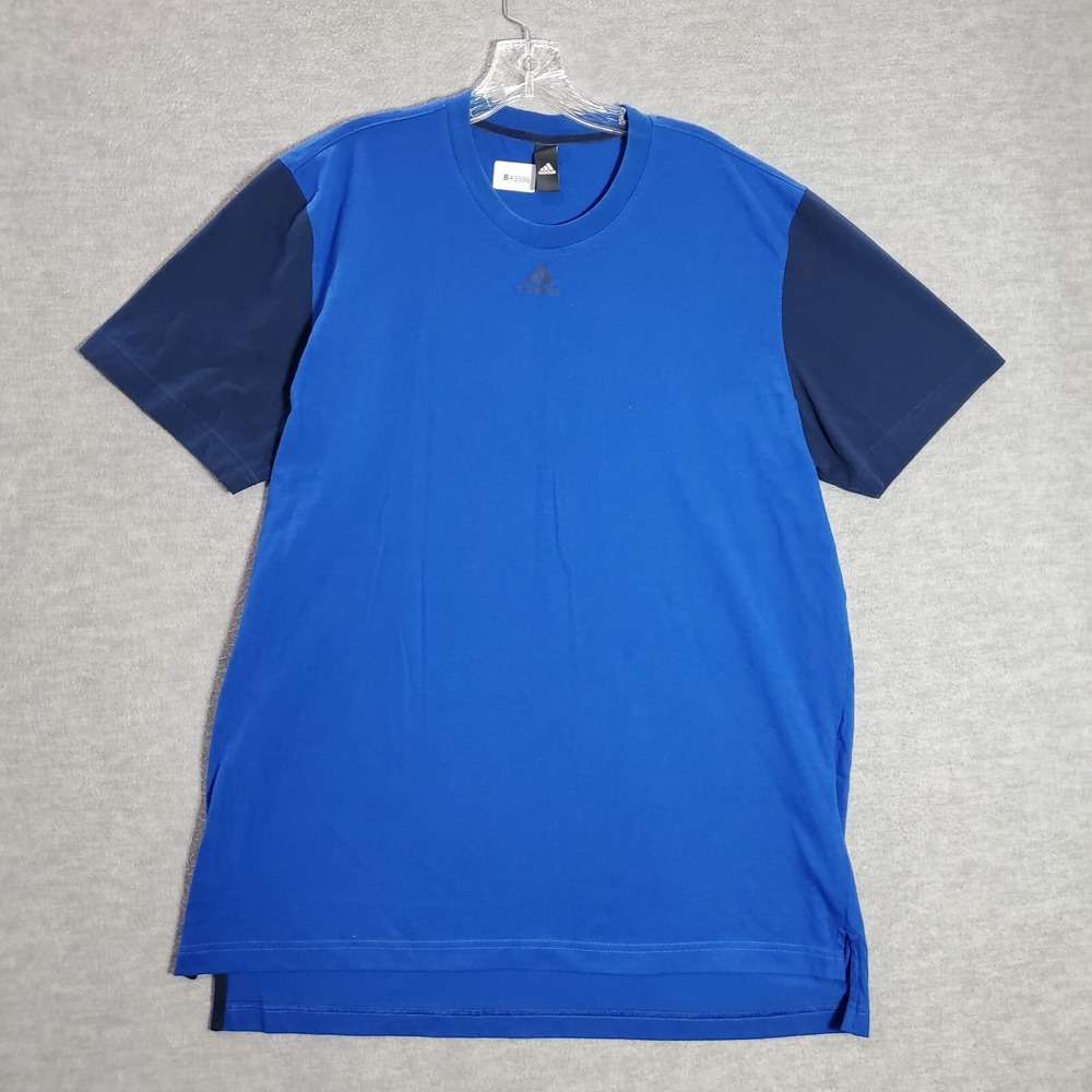 Adidas Men Shirt XL Blue Logo Raglan Sleeve Crew Neck Tee